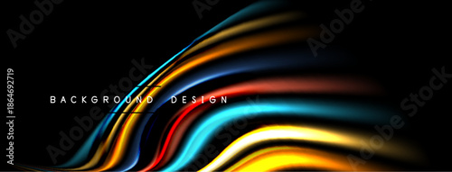 Abstract colorful lines form dynamic wave pattern. Dark background emphasizes vibrant hues, creating modern visual effect.