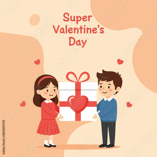 Happy Valentine s Day couple giving gift