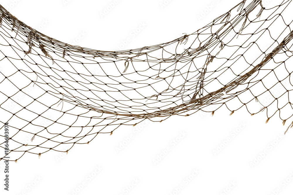Obraz premium Torn Football or tennis net. Rope mesh on a white background close-up