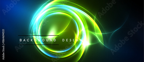 Bright abstract swirls, luminous green energy flows over dark background. Modern design element, vibrant colors create dynamic visual impact.