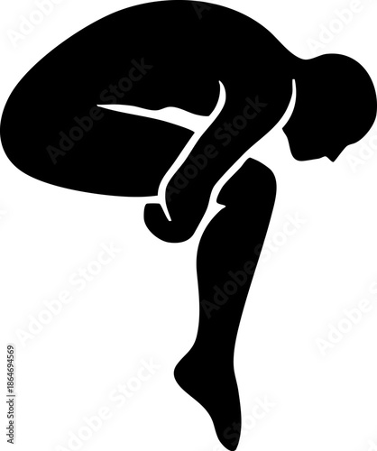 Human Silhouette Curled Up Embracing Knees Graphic Icon