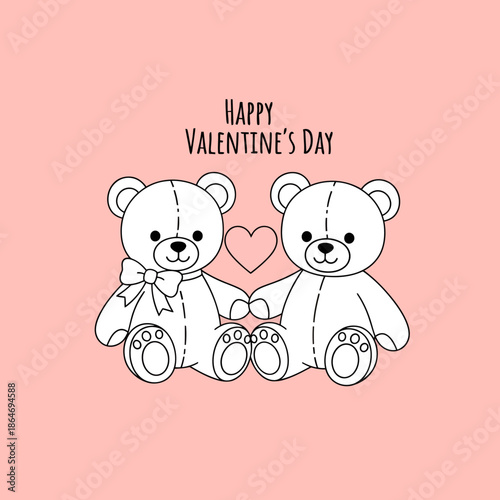 Cute teddy bears celebrate Valentine's Day with heart