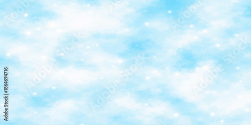 Abstract blue background with fluffy white clouds and soft bokeh light creates a beautiful natural sky atmosphere for a bright summer day