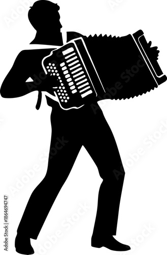 Black Silhouette of Man Playing Accordion Music Illustration