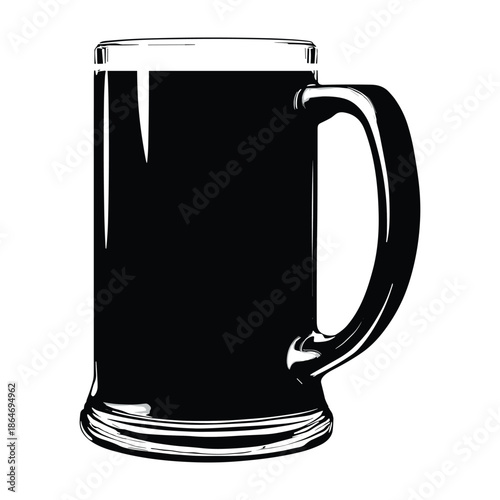 Black beer mug with handle in flat vector style