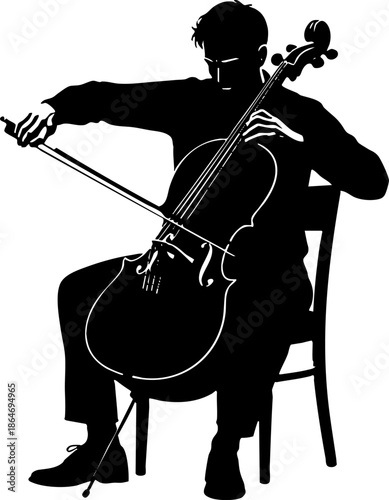Professional Cellist Playing Classical Music Vector Silhouette