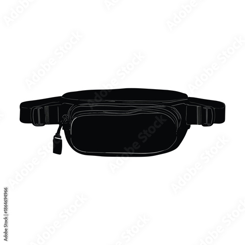 Black waist bag with zipper closure silhouette