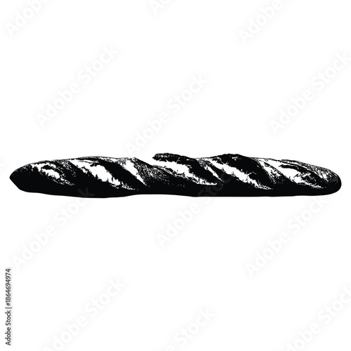 French baguette bread black and white illustration