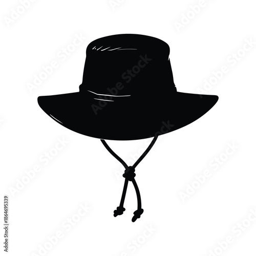 Black bucket hat with chin strap silhouette