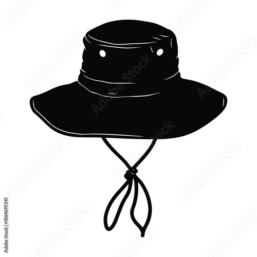 Black bucket hat with chin strap silhouette