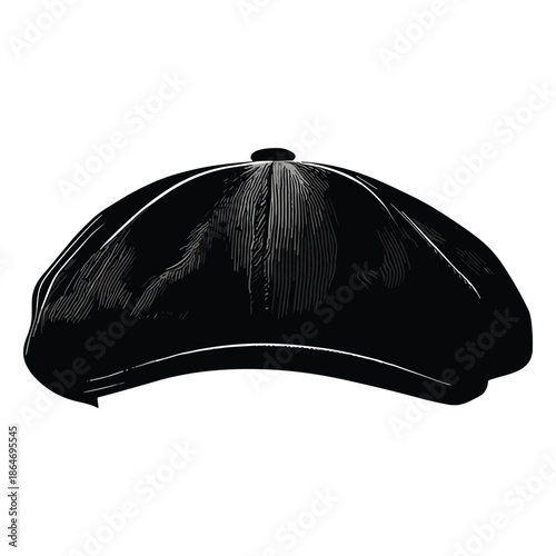 Black flat cap hat vintage engraving style