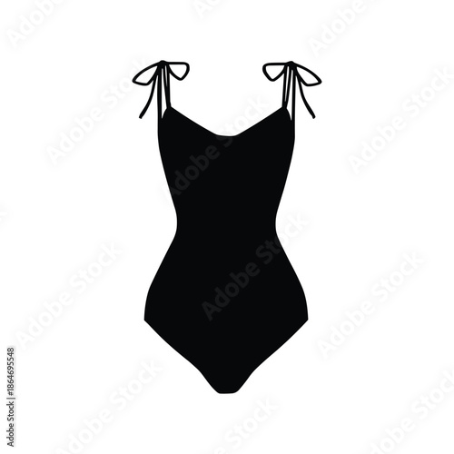 Black one piece swimsuit with bow straps flat vector