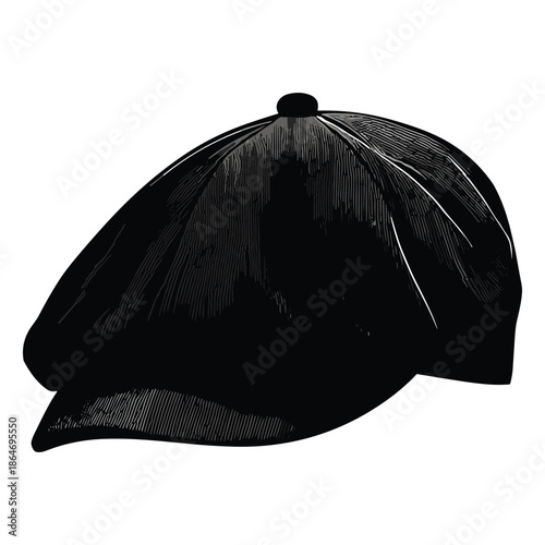 Black newsboy cap vintage engraving style