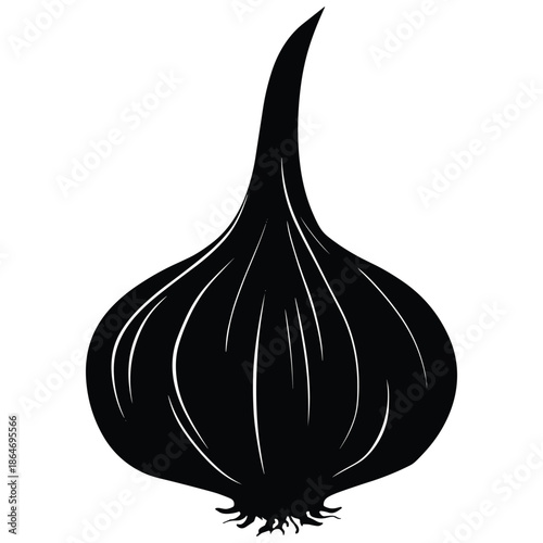 Black silhouette of whole garlic bulb