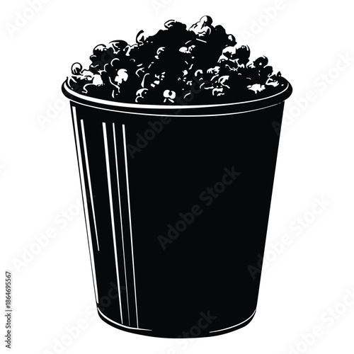 Black and white bucket filled with popcorn