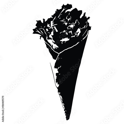 Lettuce wrapped in paper cone illustration