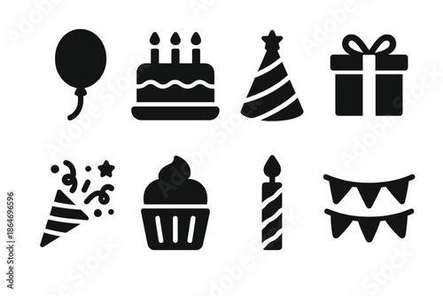 Pink Pastel Party Icons. Pink pastel birthday party. Filled icon set of Pink pastel birthday party: balloon,