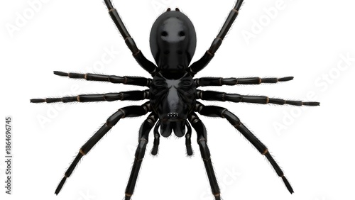 A close-up of a black spider on a transparent background