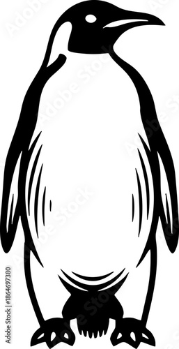 Black and White Standing Emperor Penguin Vector Illustration
