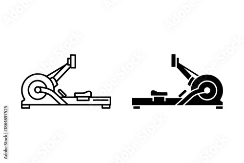 A black and white illustration of two identical machines in different shading styles