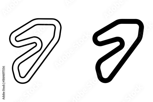 A black and white illustration of two racing tracks on a plain background
