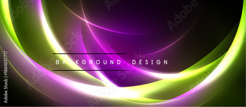Abstract background features vibrant curves. Purple, green hues blend, creating dynamic visual effect. Text reads background design.