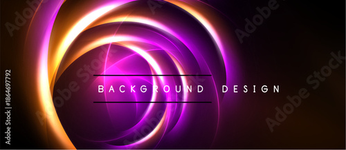 Abstract swirls, vibrant colors, dark background. Concentric circles create dynamic visual effect. Text reads background design.