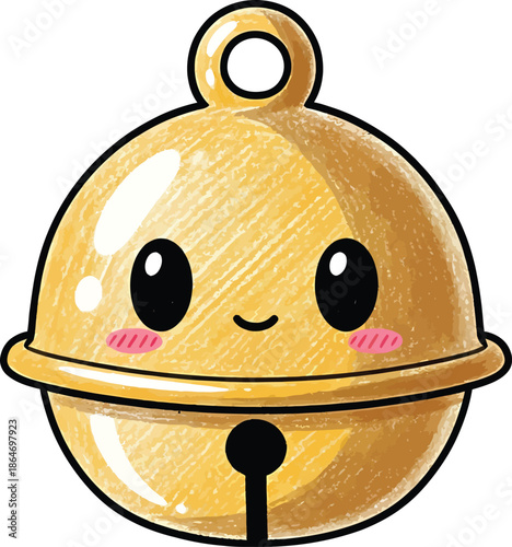 Cute Kawaii Christmas Bell Character, Cartoon Style