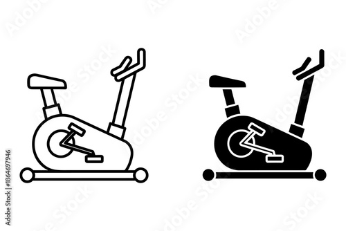 A graphic illustration of two stationary exercise bikes in black and white
