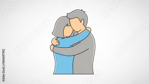 Couple embracing in a warm hug representing love and connection simple flat vector illustration for concepts like relations
