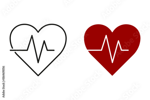 A medical illustration of heart rate symbols in red and black on a white background