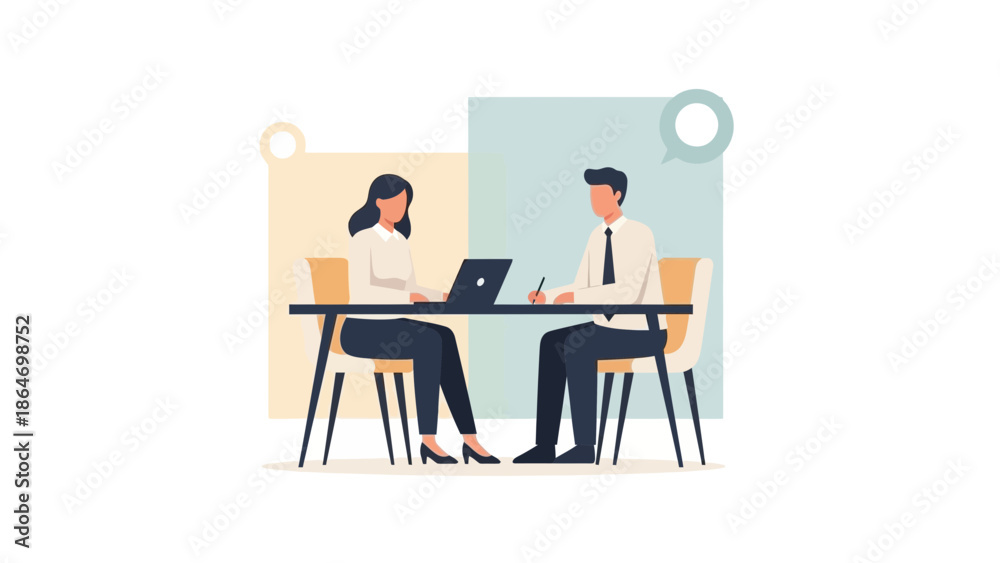 Fototapeta premium Professional Business Meeting Between Man and Woman Discussing Strategies at Office Table