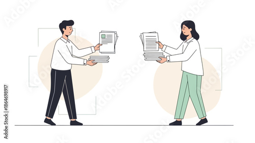 Business Collaboration and Document Sharing Between Two Colleagues in an Office Environment