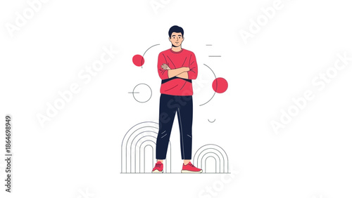 Stylish young man standing confidently with crossed arms in modern digital illustration