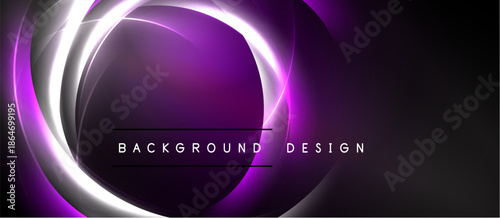 Abstract purple design features glowing circular layers. Dark background creates dramatic visual effect. Modern, sleek presentation.