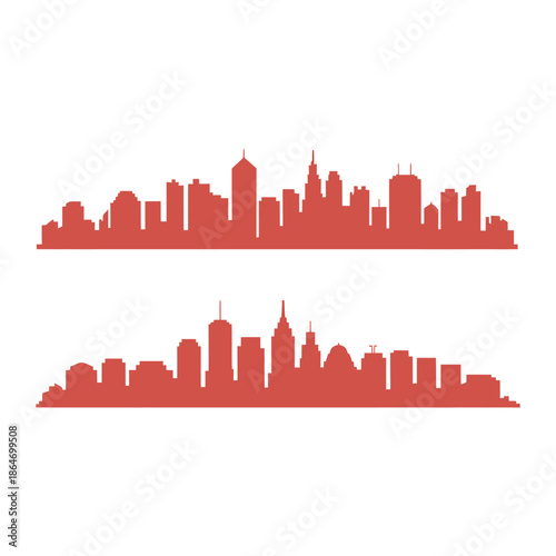 Two rows of dense city skyline silhouettes indicating urban.