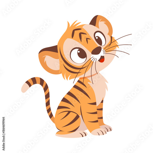 Adorable playful tiger, funny vector illustration