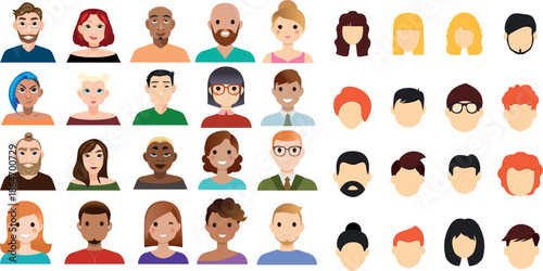Face Icons Set of Men and Women of All Ages, People Avatar Profiles Collection, Simple Human Portrait Symbols Vector Illustration