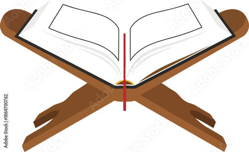 Ramadan Saudi Arabian Quran Clipart on Wooden Rehal Stand – Islamic Holy Book Vector for Eid and Religious Designs