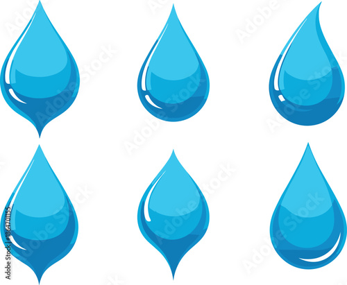 Water drop vector set featuring blue liquid droplets symbols for hydration purity weather and clean design concepts