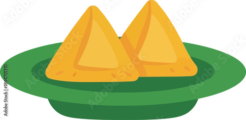 Ramadan Saudi Arabian Samosa Clipart on Green Plate – Traditional Iftar Food Illustration