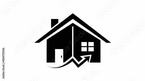 Real estate market growth icon with house and upward arrow.