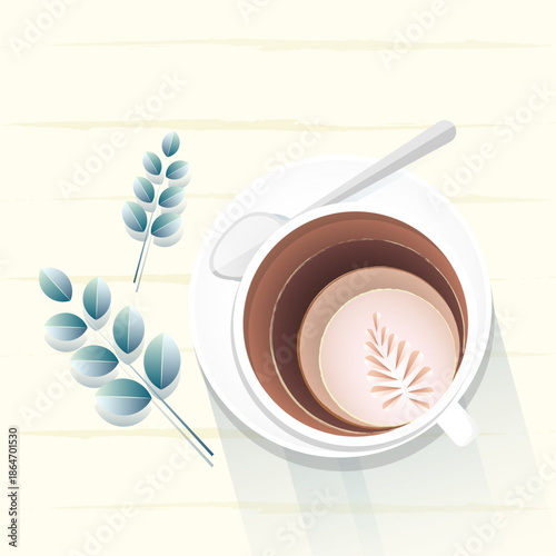 Flat design cup of coffee with a spoon for caffe background 