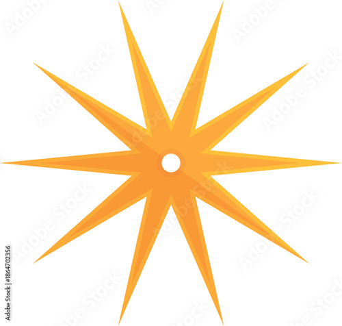Ten pointed star glowing with bright yellow light on a white background creates a vibrant and eye catching design