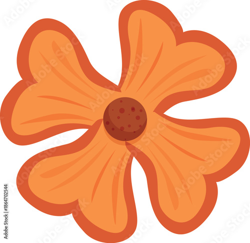 Vibrant orange flower with four petals and a textured brown center, isolated on white