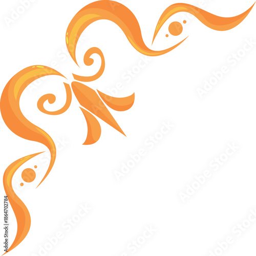 Swirling orange flourish creating a stylized corner design element, perfect for adding a touch of elegance