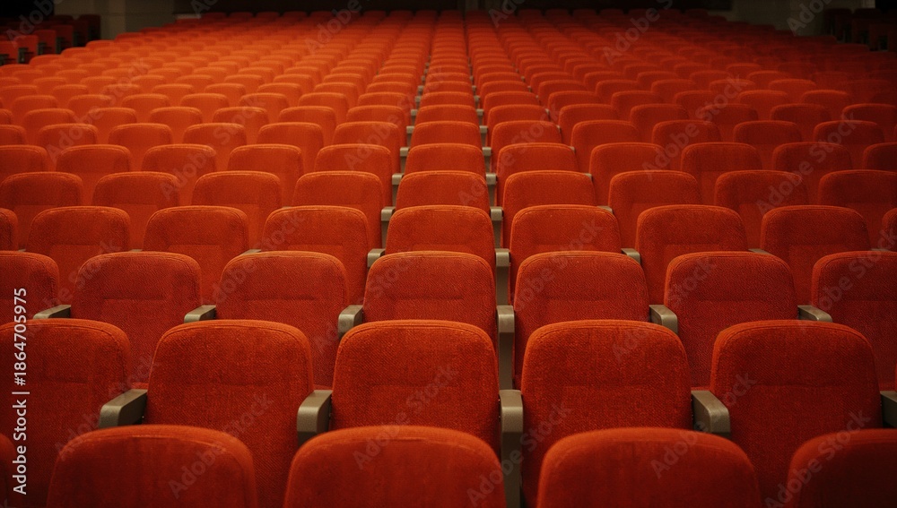 Fototapeta premium Rows of empty red theater seats, providing a sense of anticipation and readiness for a performance