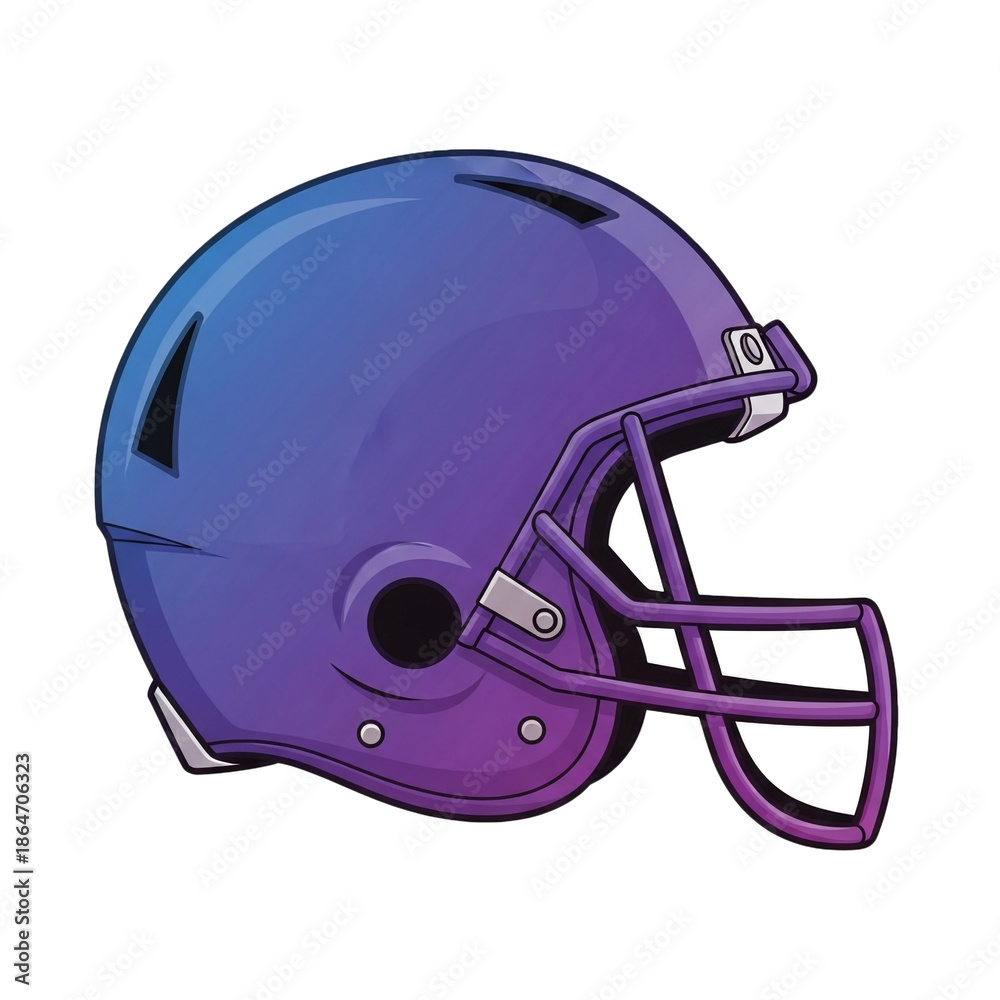 Fototapeta premium Purple Football Helmet Illustration with Facemask and Ear Protection.