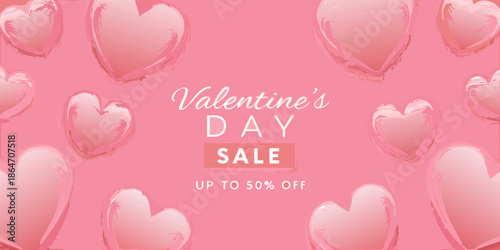 Valentine s day sale advertisement with pink hearts and discounted offers