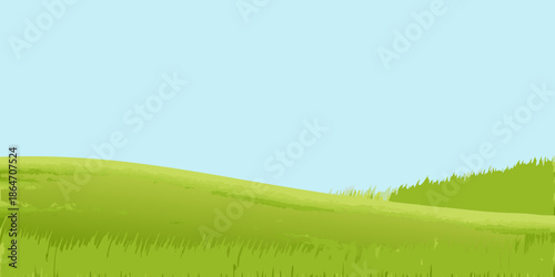 A simple landscape featuring a green field and blue sky backdrop